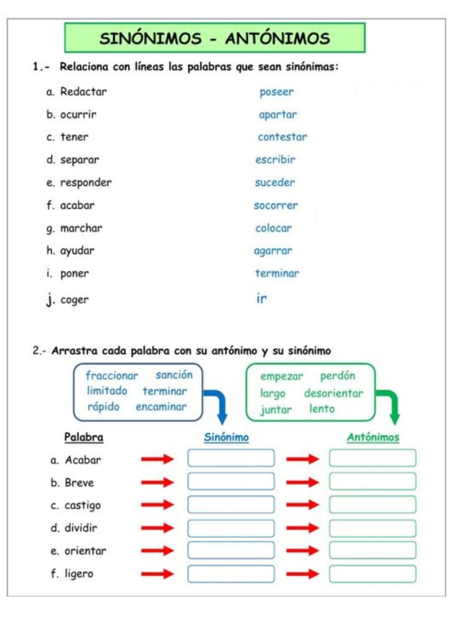 Ficha de sinónimos y antónimos recurso 1