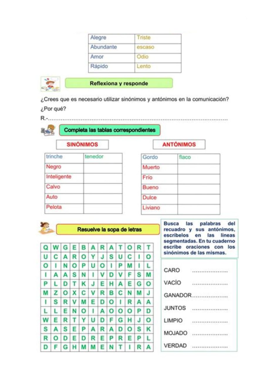 Ficha de sinónimos y antónimos recurso 2