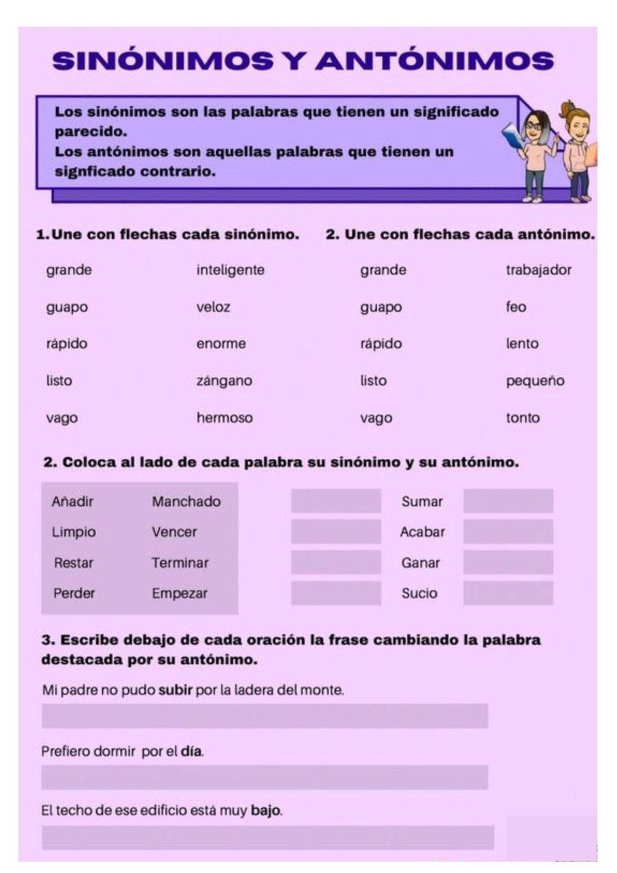 Ficha de sinónimos y antónimos recurso 3