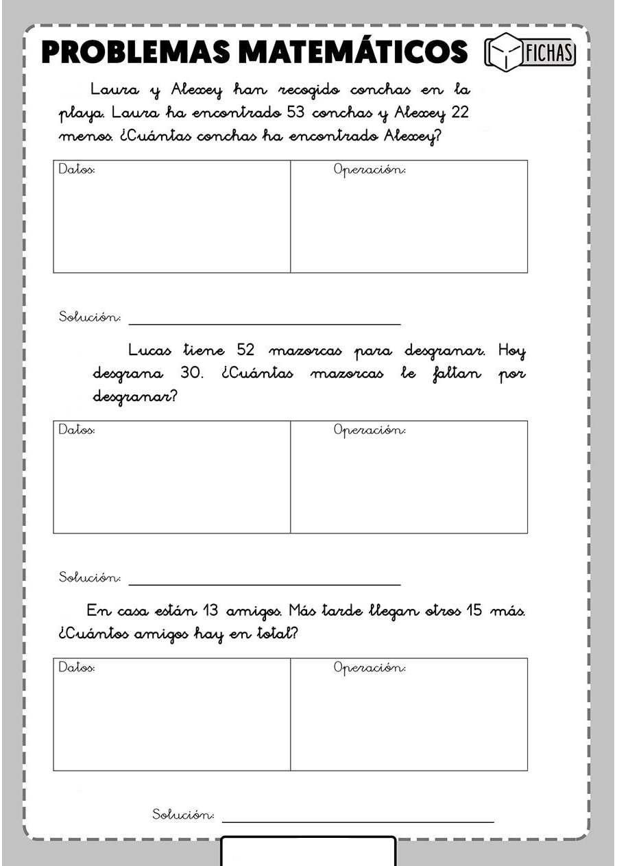 Fichas con problemas matematicos 2