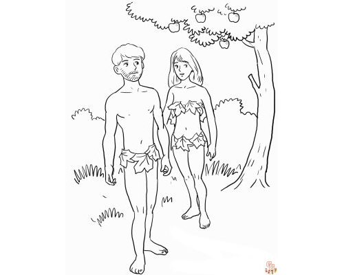 Fichas de Adán y Eva para colorear 1