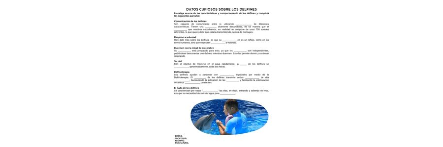 Fichas de delfines para escribir 1