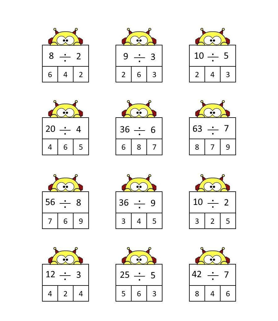 Fichas de divisiones para estudiantes de educación infantil 1