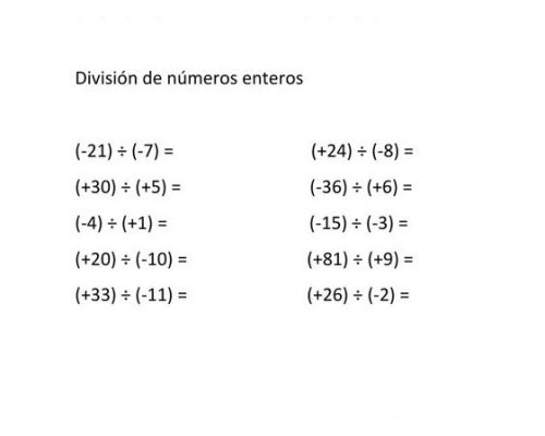 Fichas de divisiones para números enteros 1