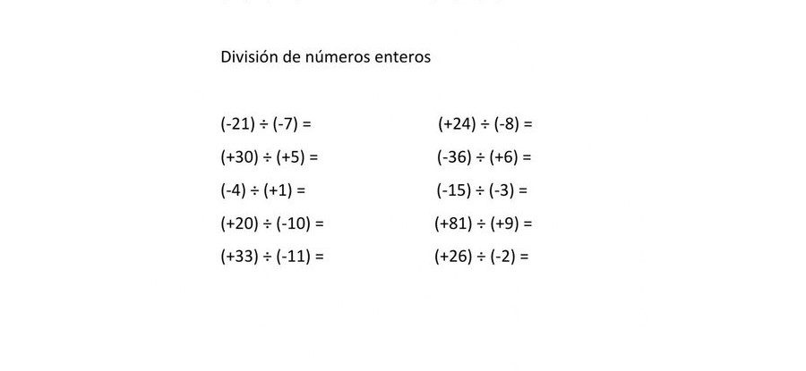 Fichas de divisiones para números enteros 1