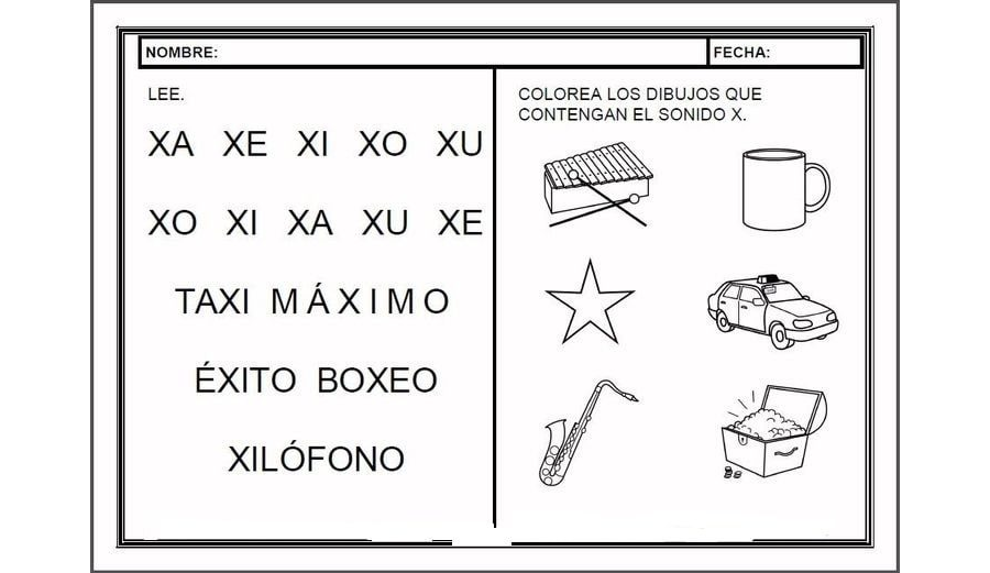 Fichas de la X para imprimir 1