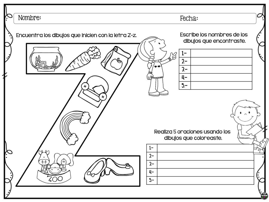 Fichas de la Z para colorear 1