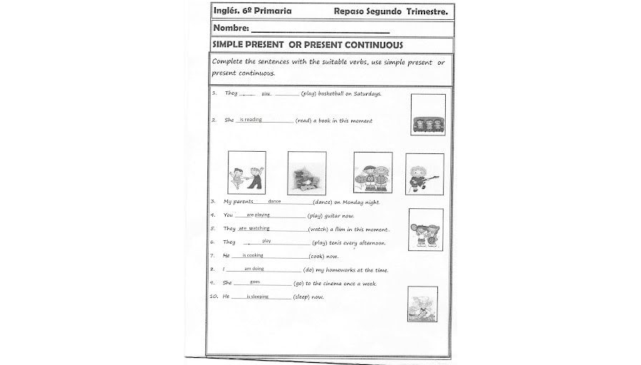 Fichas de lengua y ejercicios de inglés 2