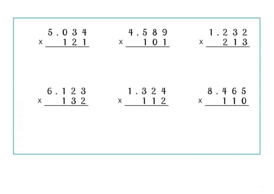 Fichas de multiplicaciones de 3 cifras 1