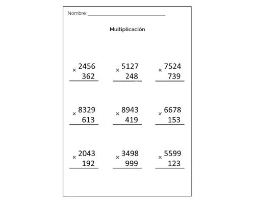 Fichas de multiplicaciones de 3 cifras 2