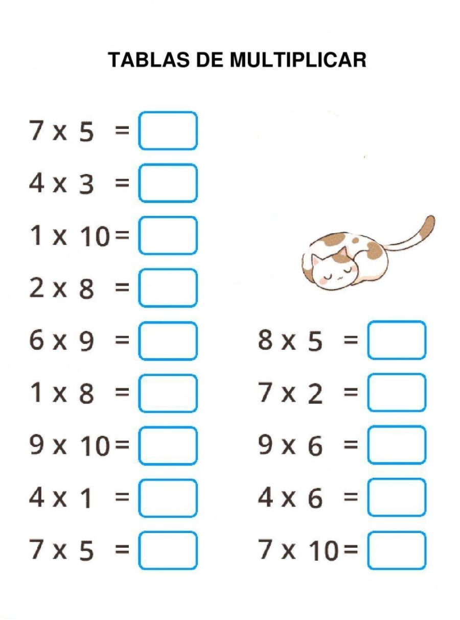 Fichas de multiplicaciones para niños de Primaria 3