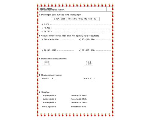 Fichas de repaso 3 primaria para matemáticas 2