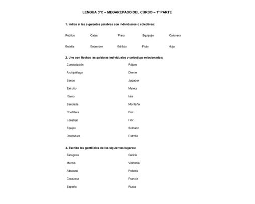 Fichas de repaso 5 primaria de actividades en lengua 1