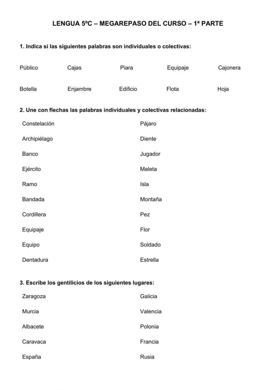 Fichas de repaso 5 primaria de actividades en lengua 1