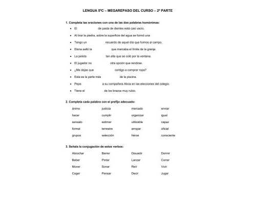 Fichas de repaso 5 primaria de actividades en lengua 3