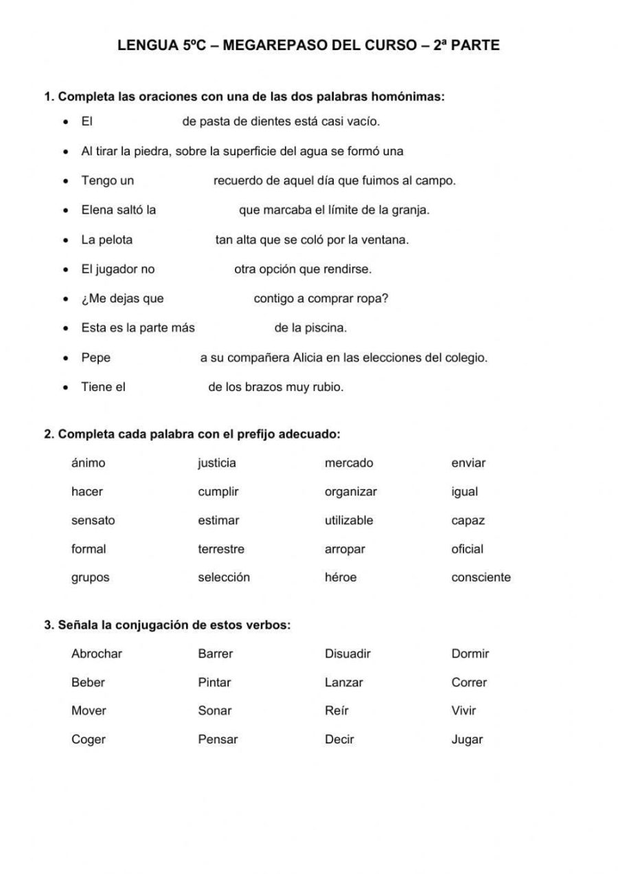 Fichas de repaso 5 primaria de actividades en lengua 3