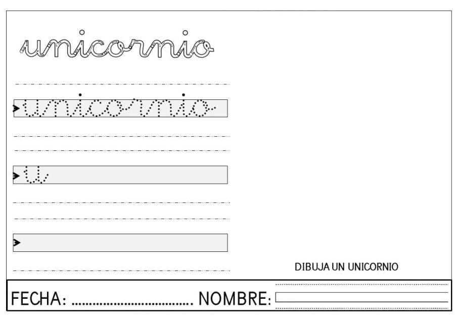 Fichas de unicornios para escribir 1