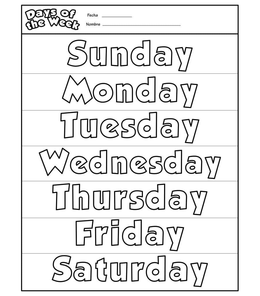 Fichas dias de la semana en ingles con vocabulario y ejercicios 1