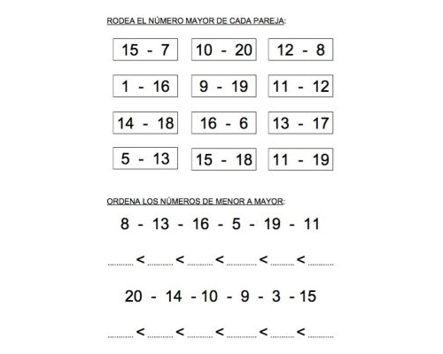 Fichas para contar, ordenar y sumar números 2