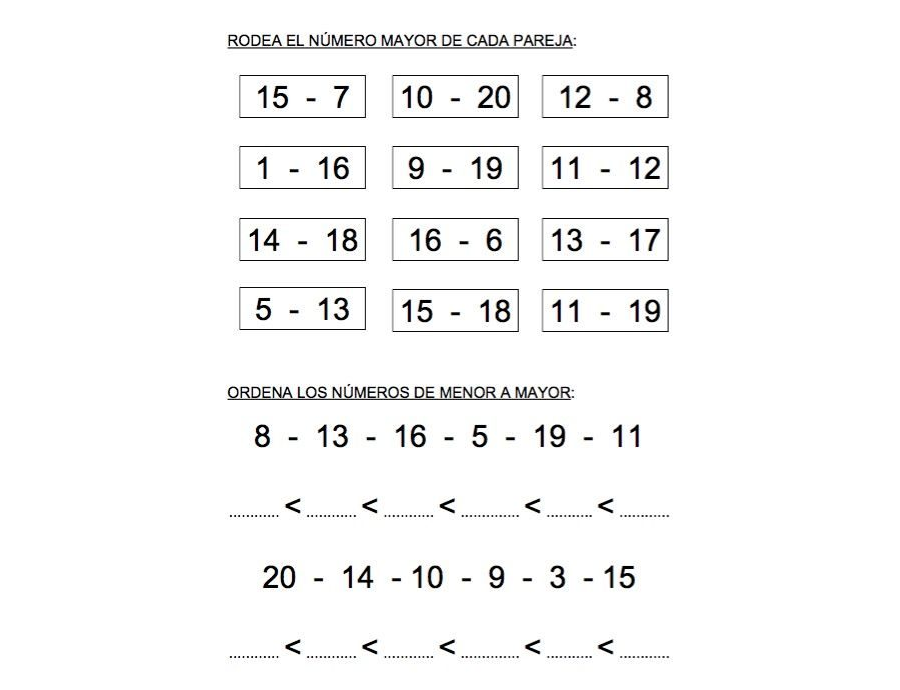 Fichas para contar, ordenar y sumar números 2