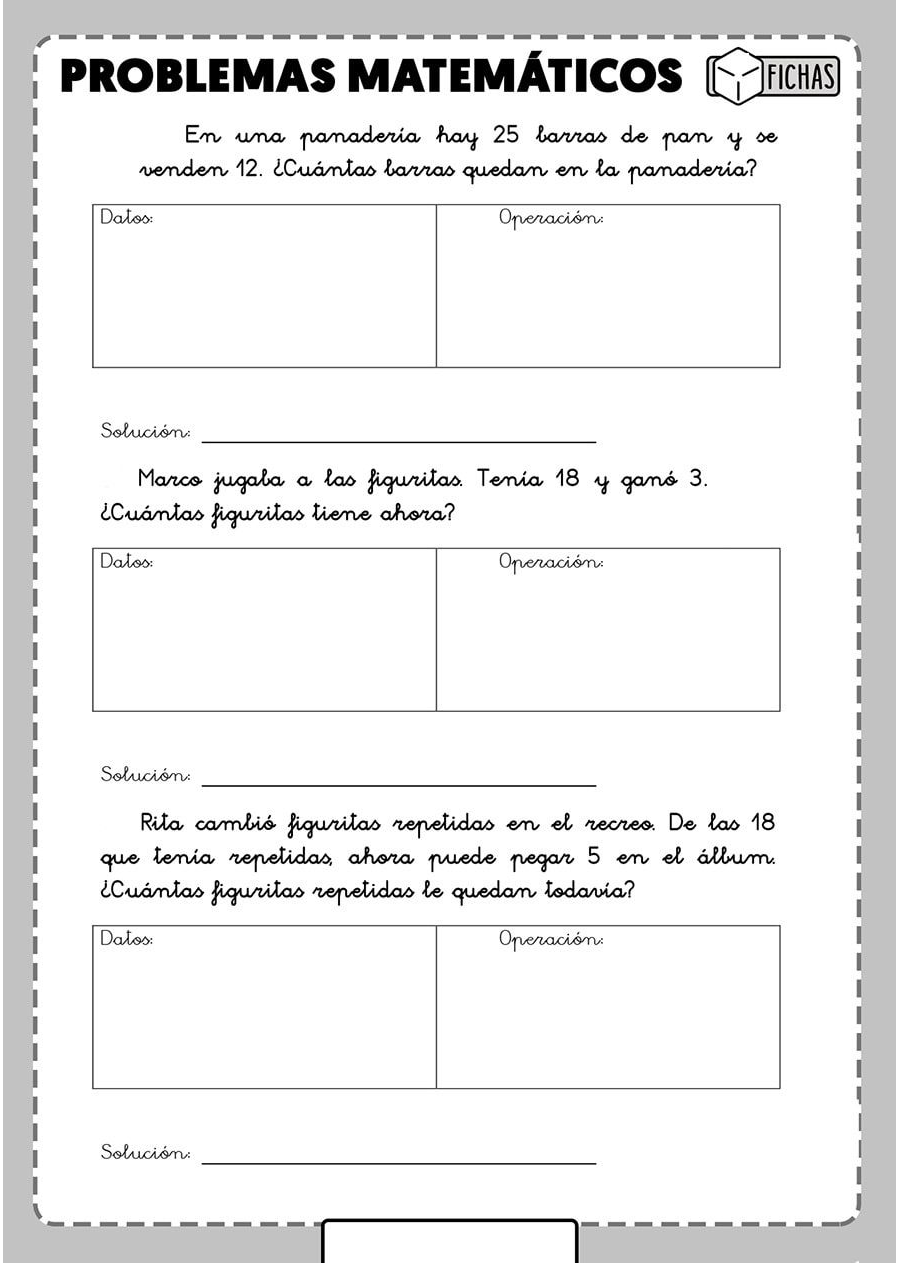 Fichas repaso con problemas matematicos 3