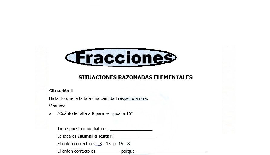 Fichas de fracciones y problemas matemáticos 1