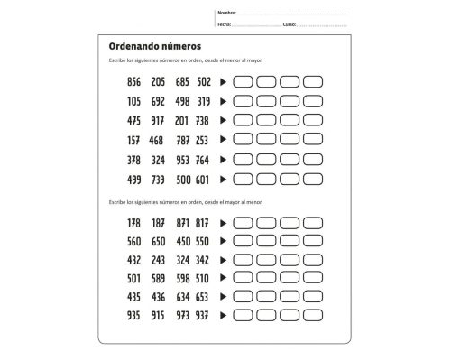 Secuencias ascendentes y descendentes actividades para ordenar números en el rango del 200 al 300 2