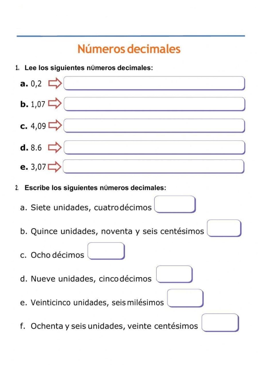 Lectura y escritura de números decimales 2