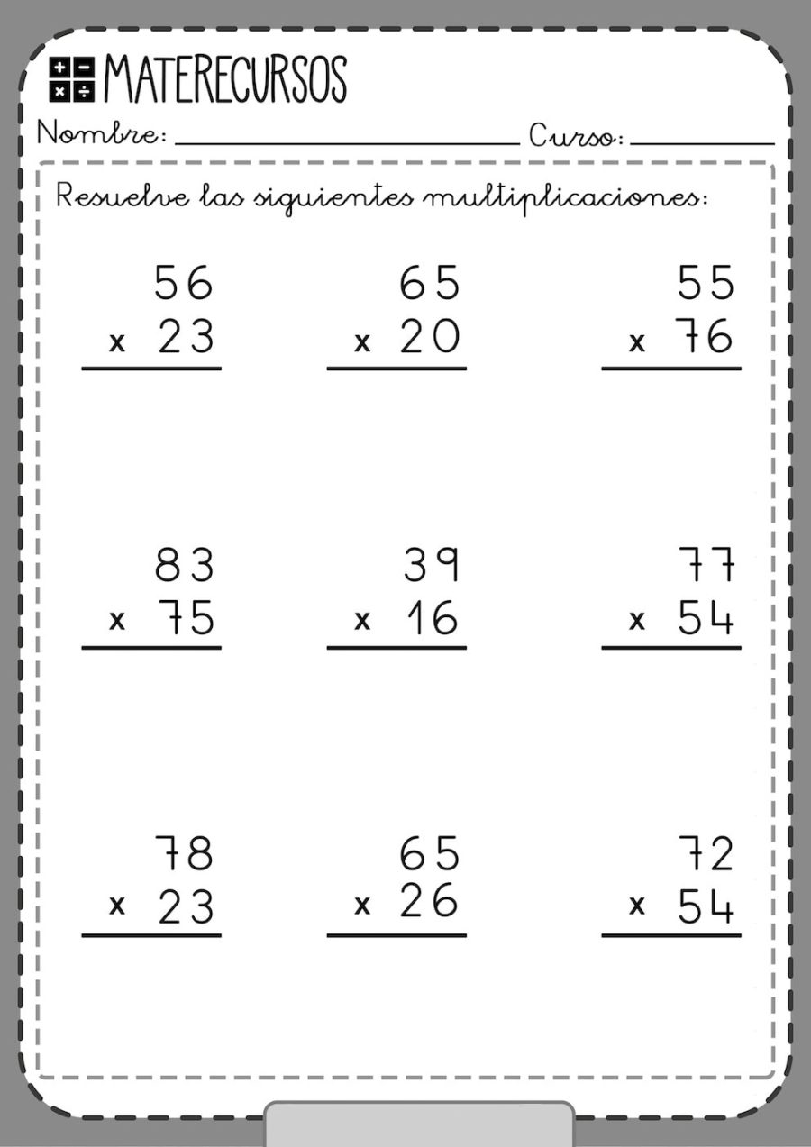 Fichas de multiplicaciones de dos cifras 2