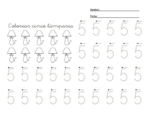 Actividades de escritura y lectura relacionadas con el número 5 3