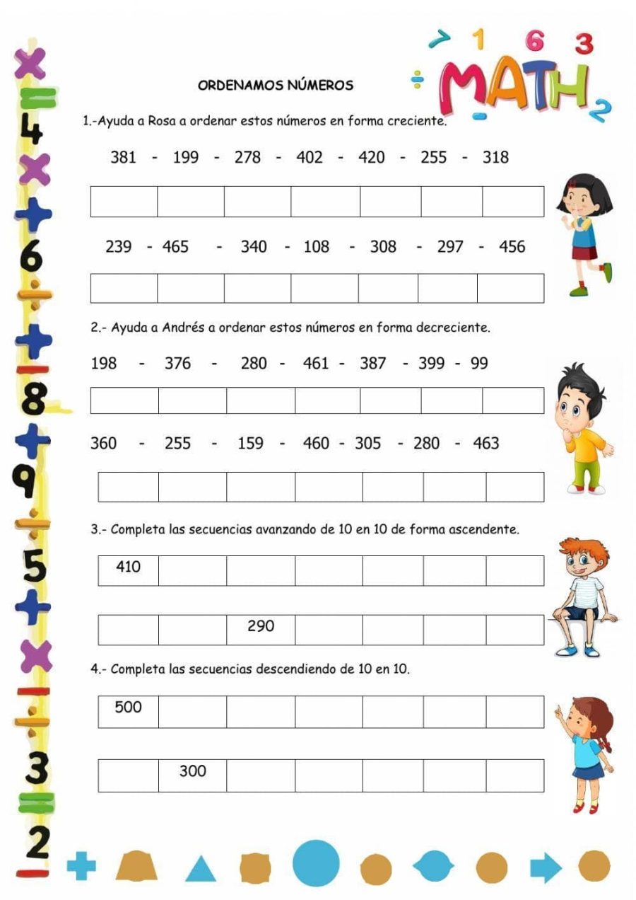 Secuencias ascendentes y descendentes actividades para ordenar números en el rango del 200 al 300 3