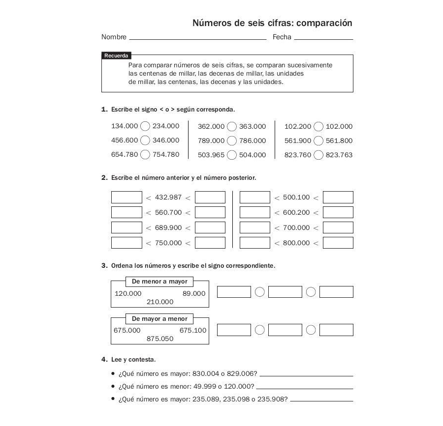 Fichas de repaso 4 primaria de Matemáticas 2