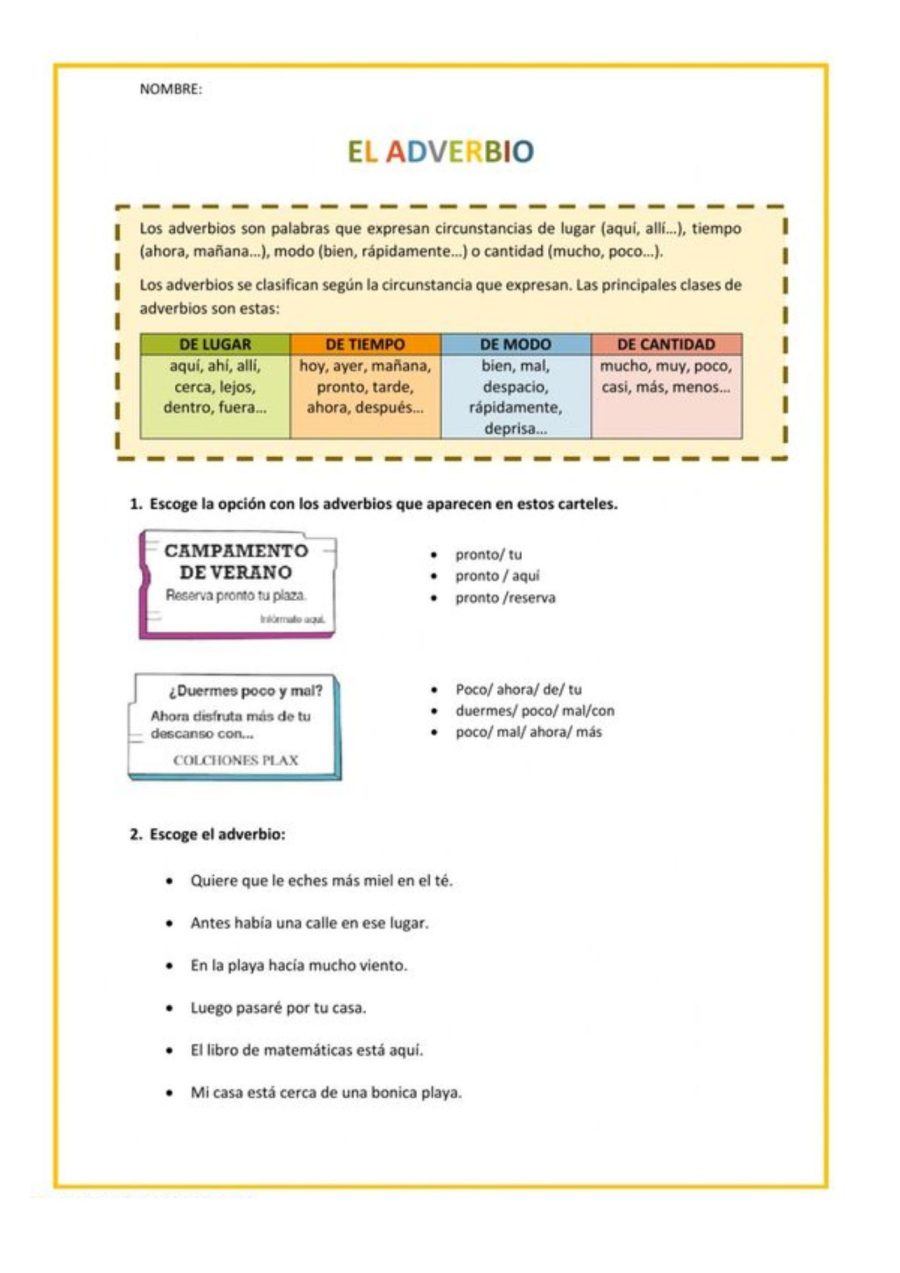 Ficha de adverbios interactiva 1
