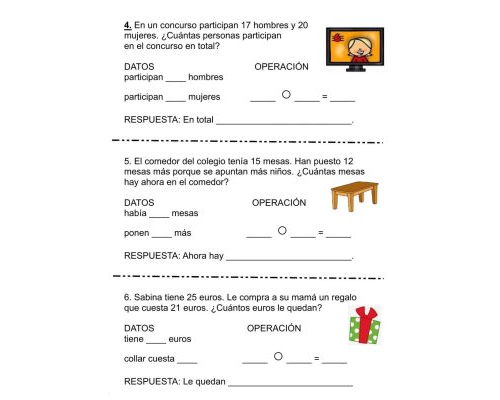 Fichas con problemas matematicos 1