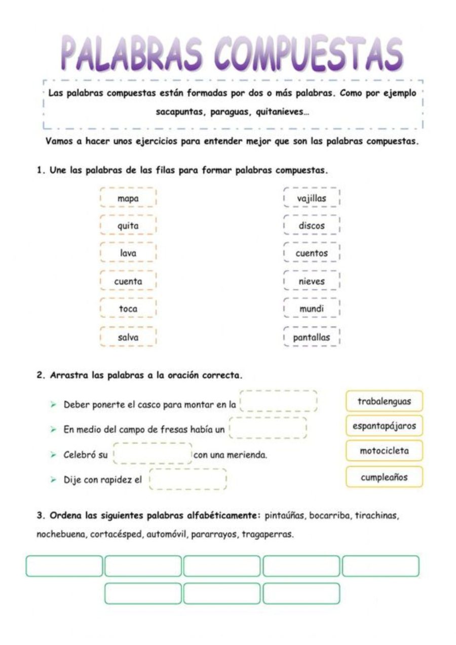 Ficha de Palabras Compuestas actividad 3