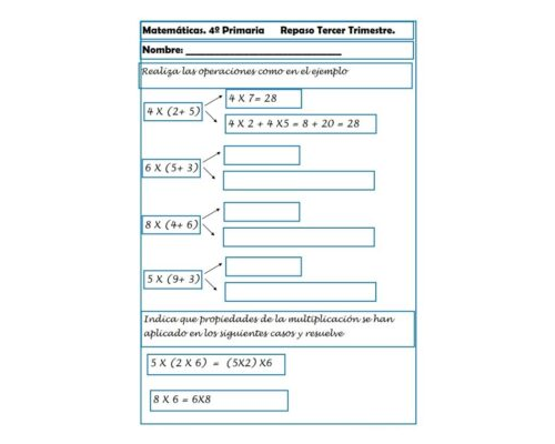 Fichas de repaso 4 primaria de Matemáticas 1
