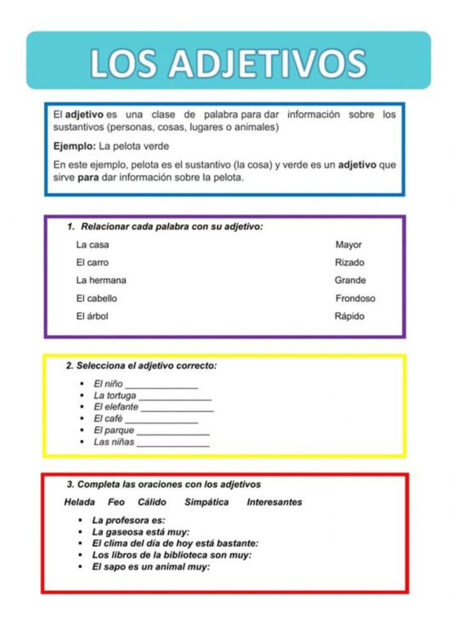 Ficha de adjetivos lengua 1
