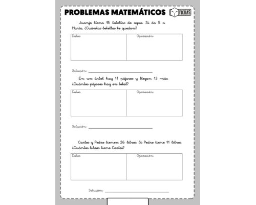Fichas repaso con problemas matematicos 1