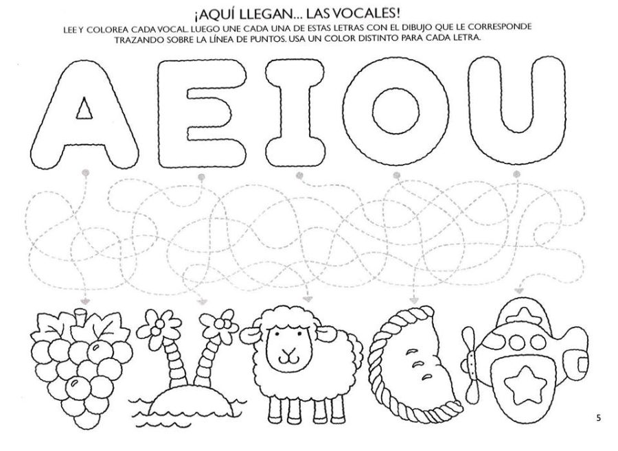 Actividades de colorear y completar palabras con vocales 3