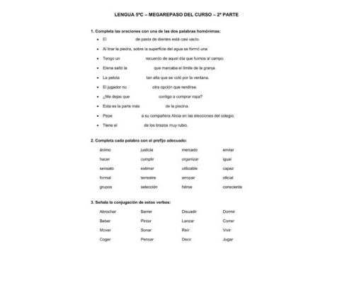 Fichas de repaso 5 primaria de actividades en lengua 3