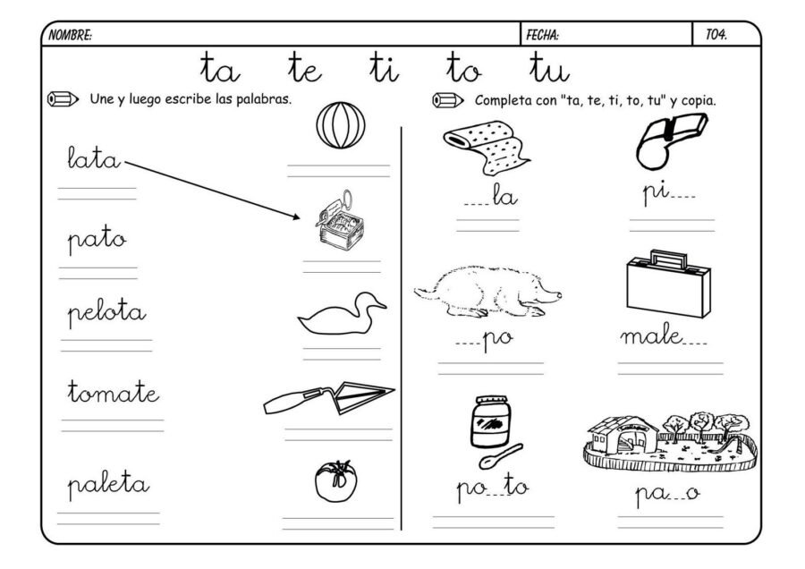 Fichas de la T para imprimir 2