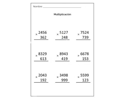 Fichas de multiplicaciones de 3 cifras 2