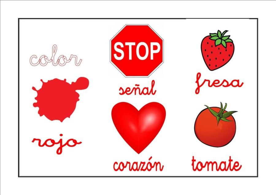 Ficha de color rojo y actividades para trabajar diferentes asignaturas 2