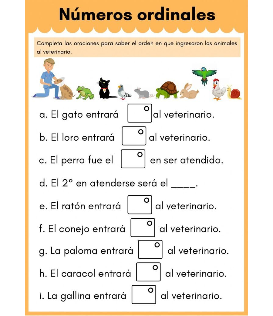 Actividades prácticas y manipulativas con ficha de numeros ordinales 1