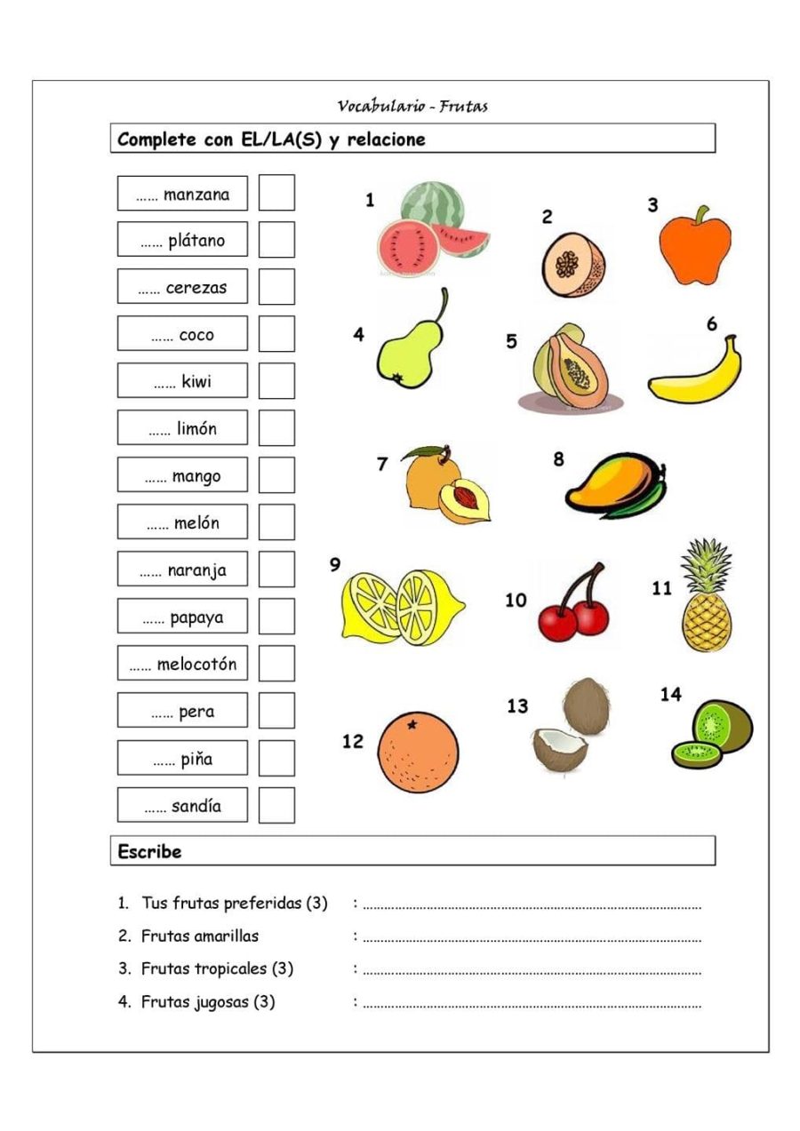 Comida en inglés para diferentes niveles de aprendizaje 2