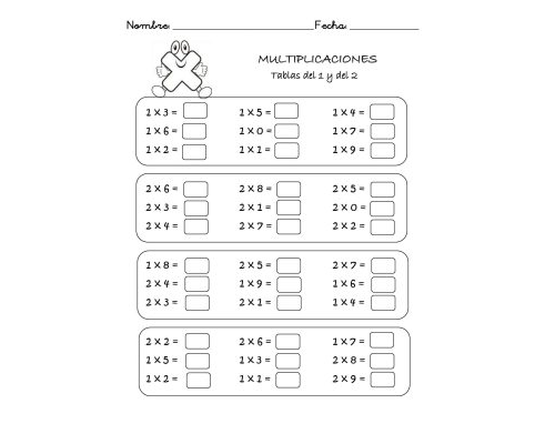 Fichas de multiplicaciones para niños de Primaria 2