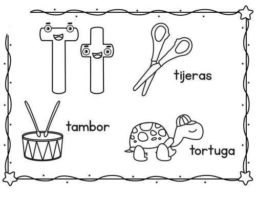 Fichas de la T para colorear 1