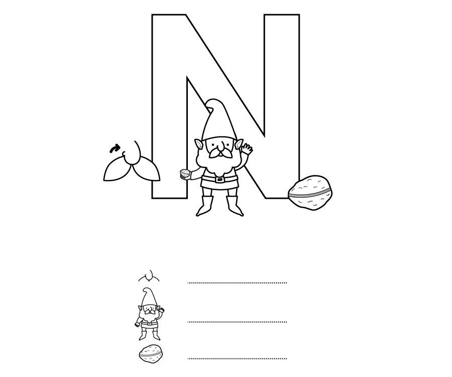 Fichas de la N para colorear 3