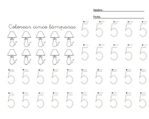 Actividades de escritura y lectura relacionadas con el número 5 3