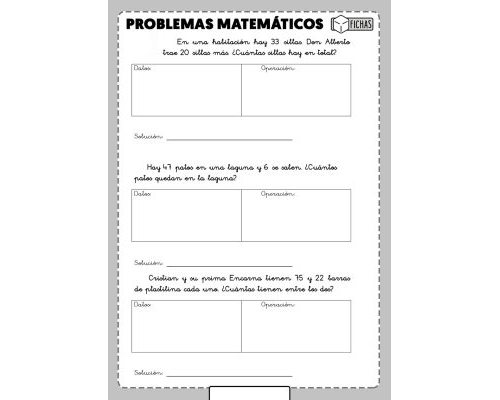 Fichas con problemas matematicos 3